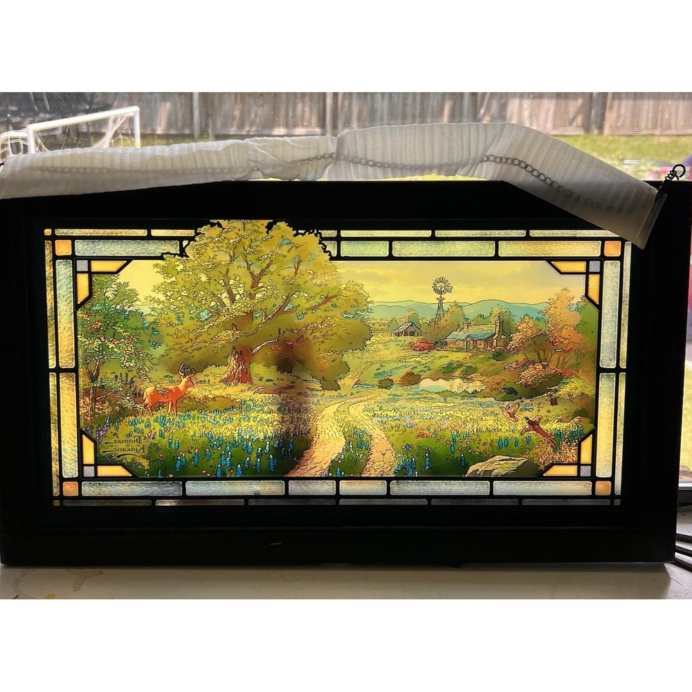 Retro Thomas Kinkade Country Living Stained Glass Farmhouse Decor Bluebonnet‎